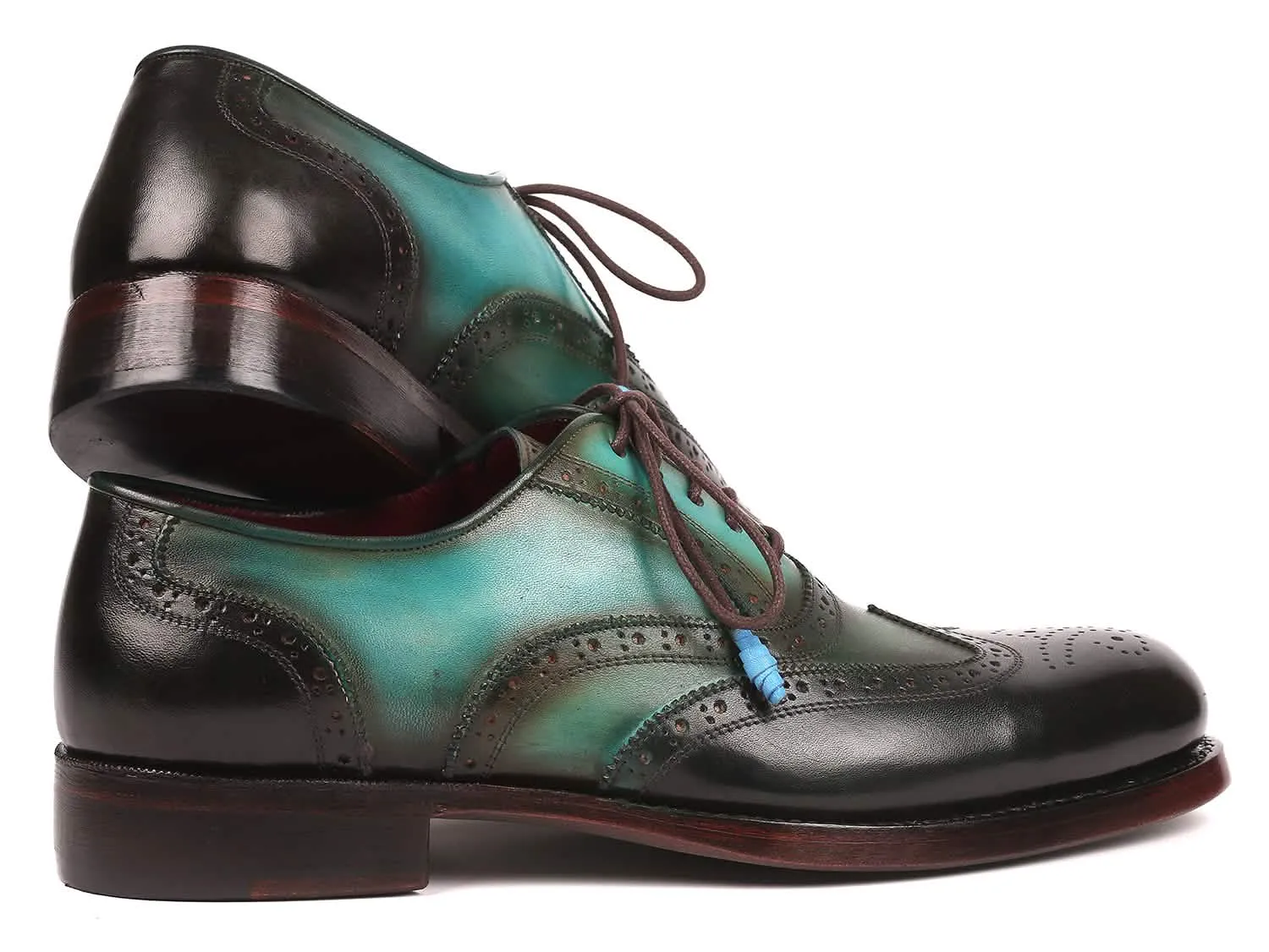 Handcrafted Brown & Green Wingtip Oxford Shoes with Premium Goodyear Welt Design