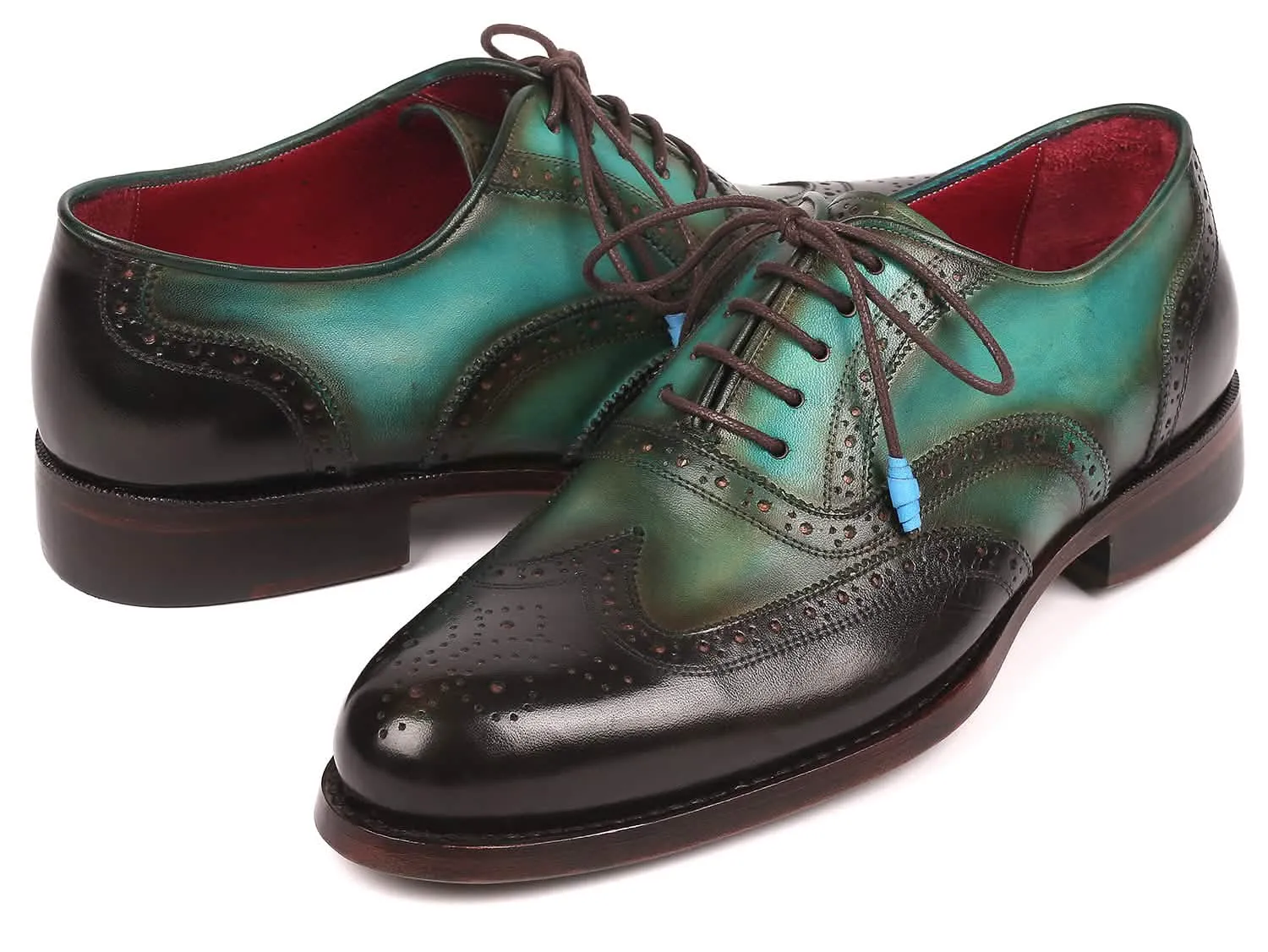 Handcrafted Brown & Green Wingtip Oxford Shoes with Premium Goodyear Welt Design