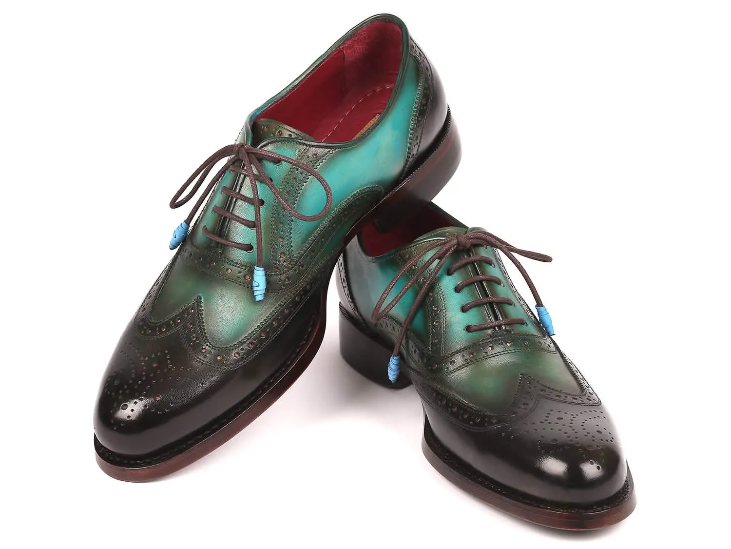 Handcrafted Brown & Green Wingtip Oxford Shoes with Premium Goodyear Welt Design