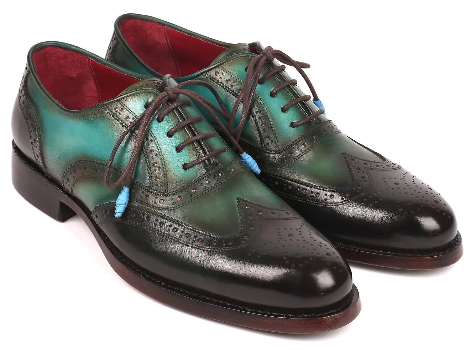 Handcrafted Brown & Green Wingtip Oxford Shoes with Premium Goodyear Welt Design