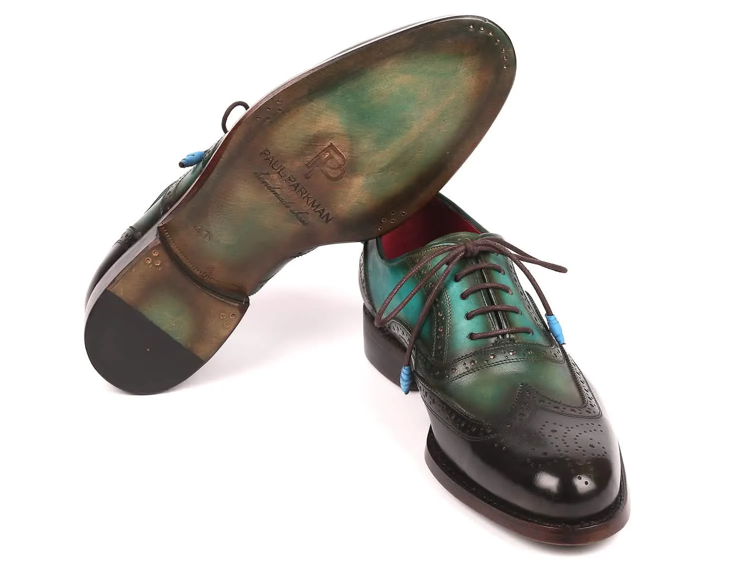 Handcrafted Brown & Green Wingtip Oxford Shoes with Premium Goodyear Welt Design