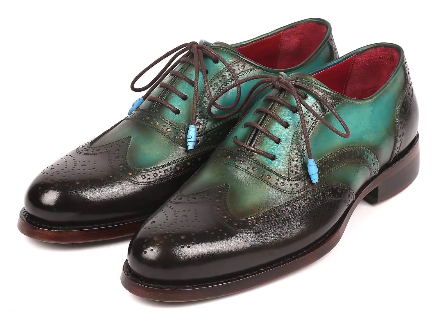 Handcrafted Brown & Green Wingtip Oxford Shoes with Premium Goodyear Welt Design