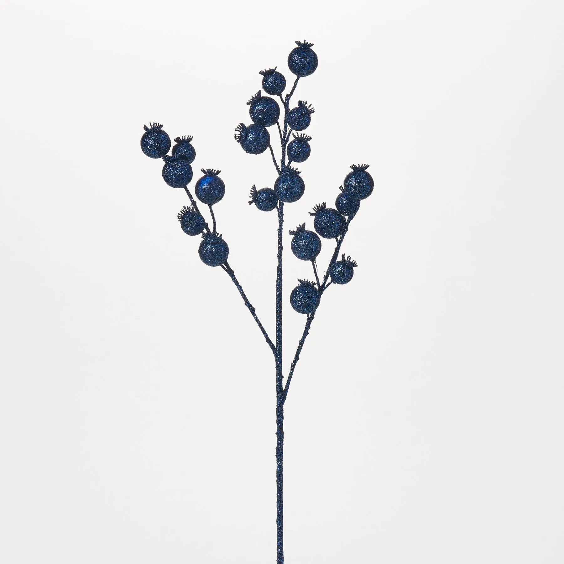 Waterproof Midnight Blue Glitter Berry Outdoor Holiday Stem Spray - 21"
